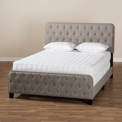 Queen Gray Upholstered Wood Frame Bed with Tufted Headboard