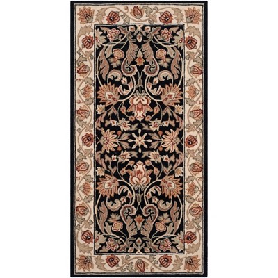 Elegant Easy-Care Black/Ivory Hand-Hooked Synthetic 3' x 6' Rug