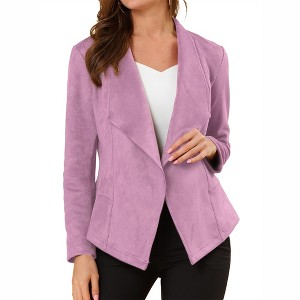 Allegra K Women's Faux Suede Lapel Draped Outwear Open Front Jacket - 1 of 4