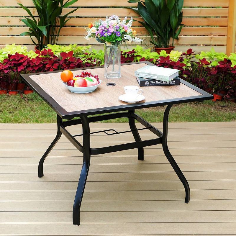 Captiva Designs 5pc Outdoor Patio Dining Set with Square Faux Wood Table with Umbrella Hole & 4 Metal Spring Motion Chairs, 2 of 10