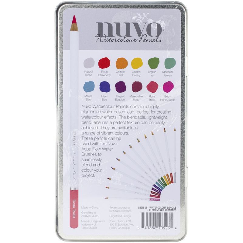 Nuvo Watercolor Pencil Set of 12 - Professional Premium Quality Artist Drawing Colored Pencils - Elementary Midtones, 2 of 3