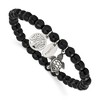Chisel Stainless Steel Antiqued and Turtle and Tree of Life Dangles 6mm Black Agate Beaded 6.25" Stretch Bracelet - 2 of 4