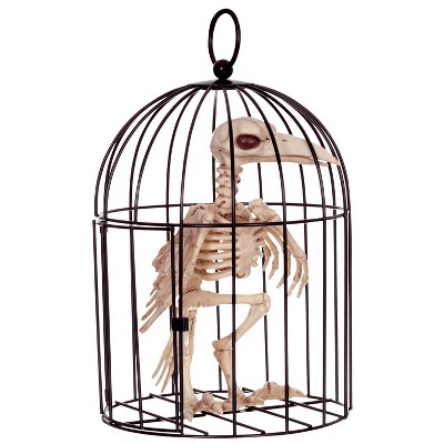 Halloween Skeleton Crow In Cage