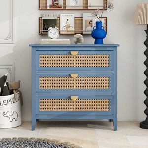 TIRAMISUBEST 3 Drawer Cabinet,Natural rattan,American Furniture,Suitable for bedroom, living room, study - 1 of 4