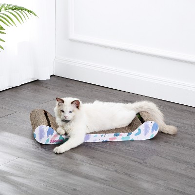 Rini 23.75" White and Multicolor Cardboard Cat Lounge Bed with Bell Toys and Catnip
