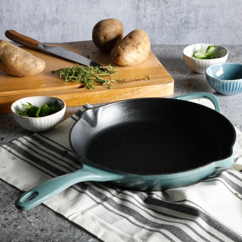 Cravings By Chrissy Teigen 11 Inch Round Enameled Cast Iron Skillet in Ombre Green, 5 of 11