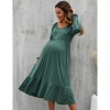 Maternity Dress V Neck Long Sleeve Dress Ruffle Baby Shower Midi Dress Photoshoot - 3 of 4