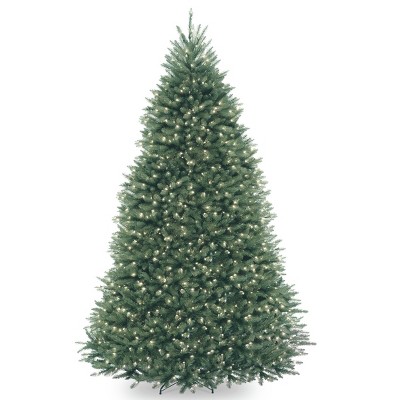 National Tree Company Pre-Lit Artificial Full Christmas Tree, Blue, Dunhill Fir, White Lights, Includes Stand, 9 Feet