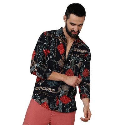 Campus Sutra Men Men's Crimson Red & Teal Green Artistic Block Shirt