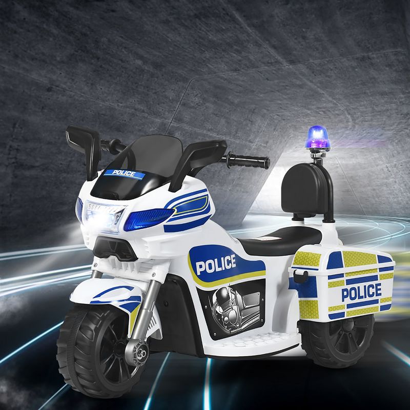 Costway 6V Kids Ride On Police Motorcycle Trike 3-Wheel w/ Headlight and Flashing Siren, White, 2 of 11