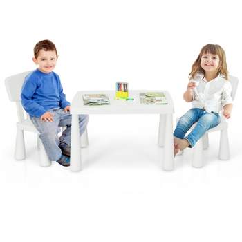 Tangkula Kids Table and 2 Chairs Set Children Play Activity Table Furniture Set Blue/Pink/White/Green