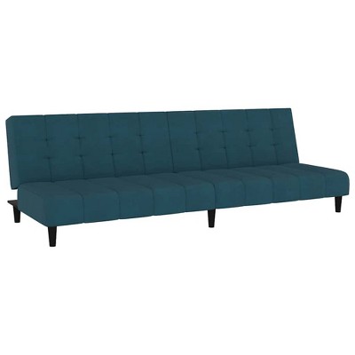 vidaXL Blue Velvet 2-Seater Sofa Bed - Convertible Loveseat Sleeper with Sturdy Wooden Frame, Ideal for Living Room and Small Spaces