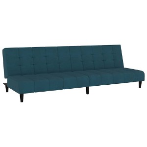 vidaXL Blue Velvet 2-Seater Sofa Bed - Convertible Loveseat Sleeper with Sturdy Wooden Frame, Ideal for Living Room and Small Spaces - 1 of 4