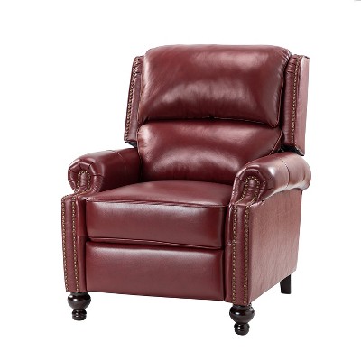 Elisabete Modern Wingback Genuine Leather Recliner with Vintage Nail Head Trim for Living Room and Bedroom  | ARTFUL LIVING DESIGN