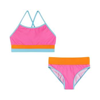Andy & Evan  Kids  Pink Colorblocked Two-Piece Swimsuit Set