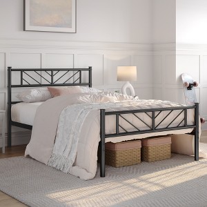 Yaheetech Metal Platform Bed with Arrow Design Headboard and Footboard - 1 of 4