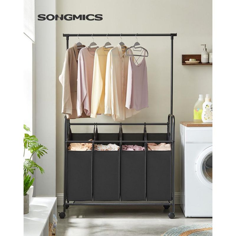 SONGMICS Heavy-Duty 4-Bag Rolling Laundry Sorter Storage Cart with Wheels, 2 of 9