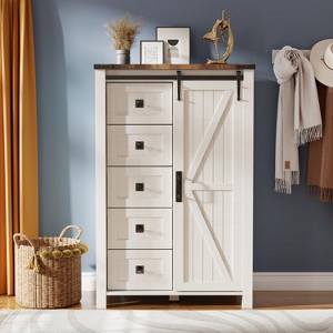 SinCiDo Farmhouse Modern 5 Drawer Tall Dresser w/Sliding Barn Door, Storage Organizer Dresser for Bedroom, Living Room & Kids Room - 1 of 4