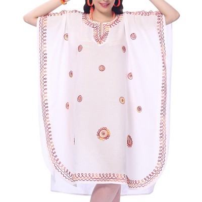 LA LEELA Women's House Daily Routine Evening Wear Mini Vacation Cover-Up Bikini Short Sleeve Caftan for Women Coverup Tunic Dress 2X-3X White, Solid