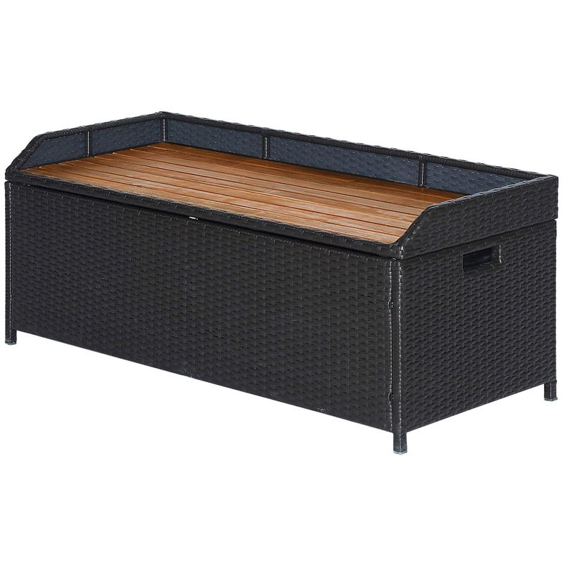 Outsunny Outdoor Storage Bench Wicker Deck Boxes with Wooden Seat, Gas Spring, Rattan Container Bin with Lip, Ideal for Storing Tools, Accessories and Toys, 5 of 9