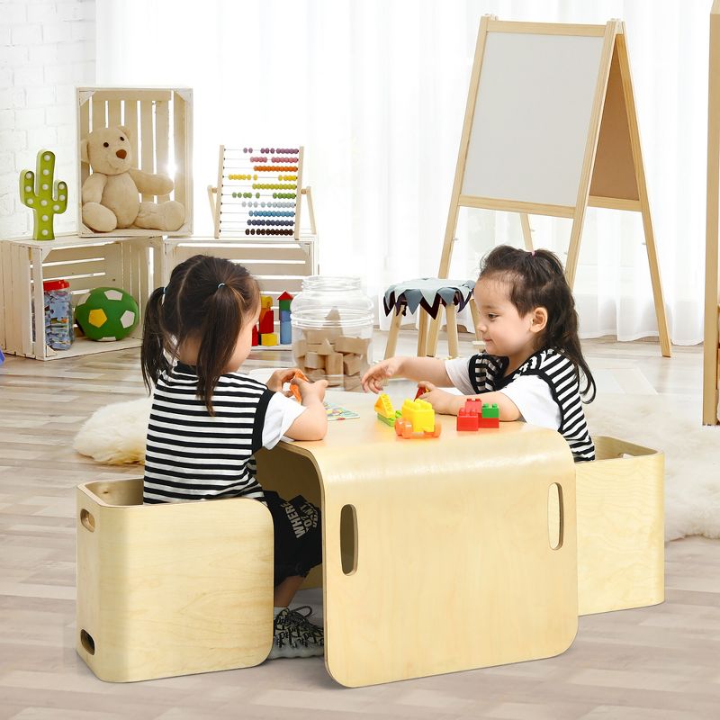 Costway 3 Piece Kids Wooden Table & Chair Set Children Multipurpose Homeschool Furniture, 2 of 11