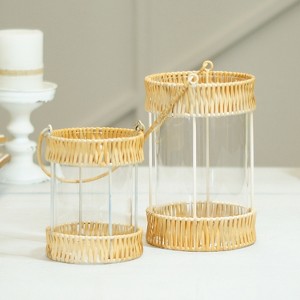 VIP Metal 9 in. Tan Round Lantern Set of 2 - 1 of 2