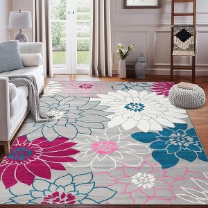 Modern Floral Rug Washable Area Rug Farmhouse Living Room Bedroom Rug Carpet - 1 of 4