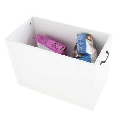 White Elevated Dog Bowls with Hidden Storage and Stainless Steel