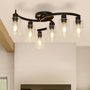 DORESshop 6-Light 20.5 in. Black Industrial Semi-Flush Mount Ceiling Light with Clear Glass Shades for Hallway or Entryway - 1 of 4