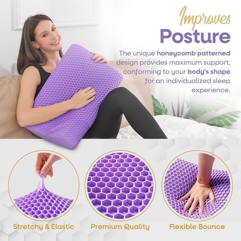Contour Comfort Orthopedic Pillow, New Technology Cooling Soft Gel Top for Sweat Free Sleep | Memory Foam for Neck Pain Relief / Side Sleepers- Purple, 2 of 7