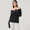 Anna-Kaci Active Women's Long Sleeve V-Neck Pullover Top with Relaxed Fit and Drop Shoulder Design - 2 of 4