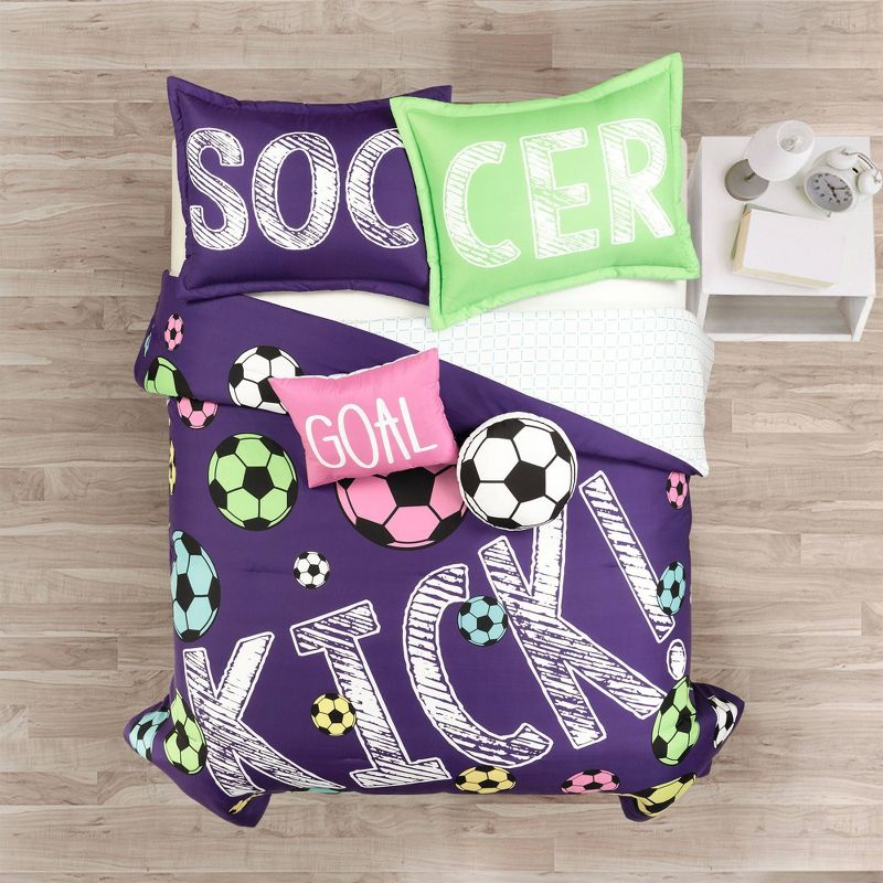 Kids' Girls Soccer Kick Reversible Oversized Comforter Bedding Set - Lush Décor, 3 of 9