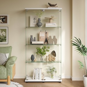 4-Tier Glass Display Cabinet Curio Cabinet with Adjustable Shelves - 1 of 4