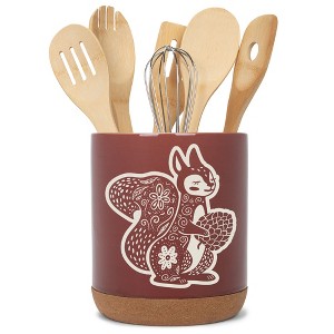 Elanze Designs Kitchen Utensil Holder With Non Slip Cork Base Large 8 Inch Ceramic Storage Crock Forest Animal Countertop Organizer Floral Squirrel - 1 of 4