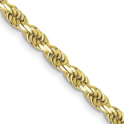 Black Bow Jewelry 3.5mm 10K Yellow Gold Hollow Diamond Cut Rope Chain Necklace