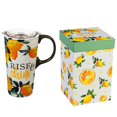 Evergreen Flag Ceramic Travel Cup, 17 OZ. ,w/box and Tritan Lid, Lemon Drop Collection