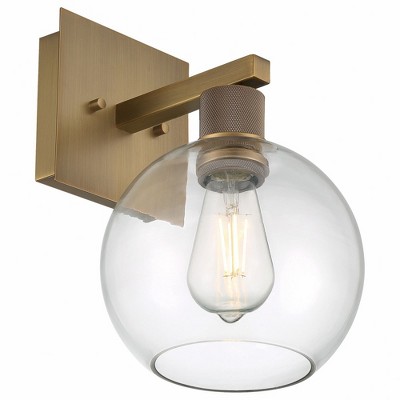 Antique Brass and Clear Glass Dimmable Wall Sconce
