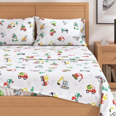 Twin Christmas Toy Trucks Cotton Flannel Sheet Set