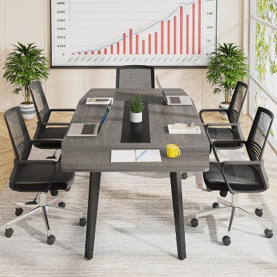 Gray Engineered Wood Boat Shaped Conference Table