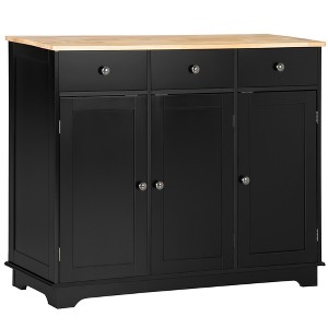 Modern Sideboard with Solid Wood Countertop, 3 Drawers & Adjustable Shelf, Kitchen Storage Cabinet with Doors, Coffee Bar Buffet - 1 of 4