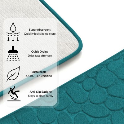 Peacock Blue Memory Foam Bath Mat with 3D Pebble Design