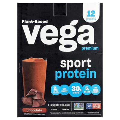 Vega Sport, Plant-Based Premium Protein, Chocolate, 12 Packs, 1.6 oz (44 g) Each