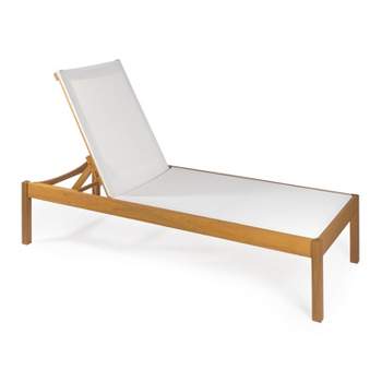 Lagunan 77.56"x26.38" Modern Minimalist Adjustable Acacia Wood Chaise Outdoor Lounge Chair - JONATHAN Y