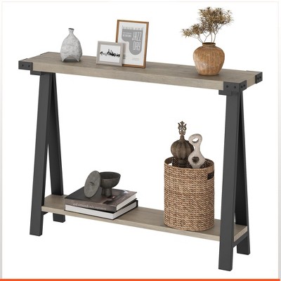 Homhougo Console Table, 2-Tier Entryway Table with Storage, Narrow Sofa Table with V Design, 43" Industrial Console Table Black
