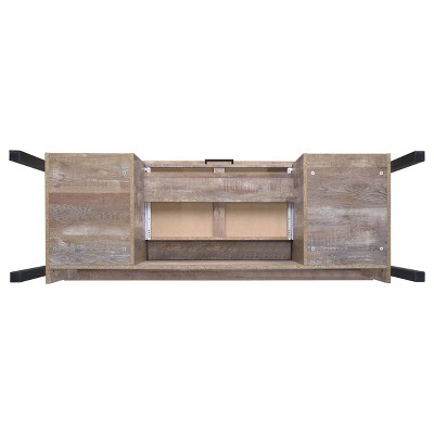 Transitional Weathered Oak Home Office Desk with Black Metal Frame and Storage