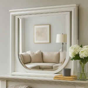 Royal Hampton Dresser Mirror, 38 Inch, White Rubberwood, Embossed Panels w LED - 1 of 4