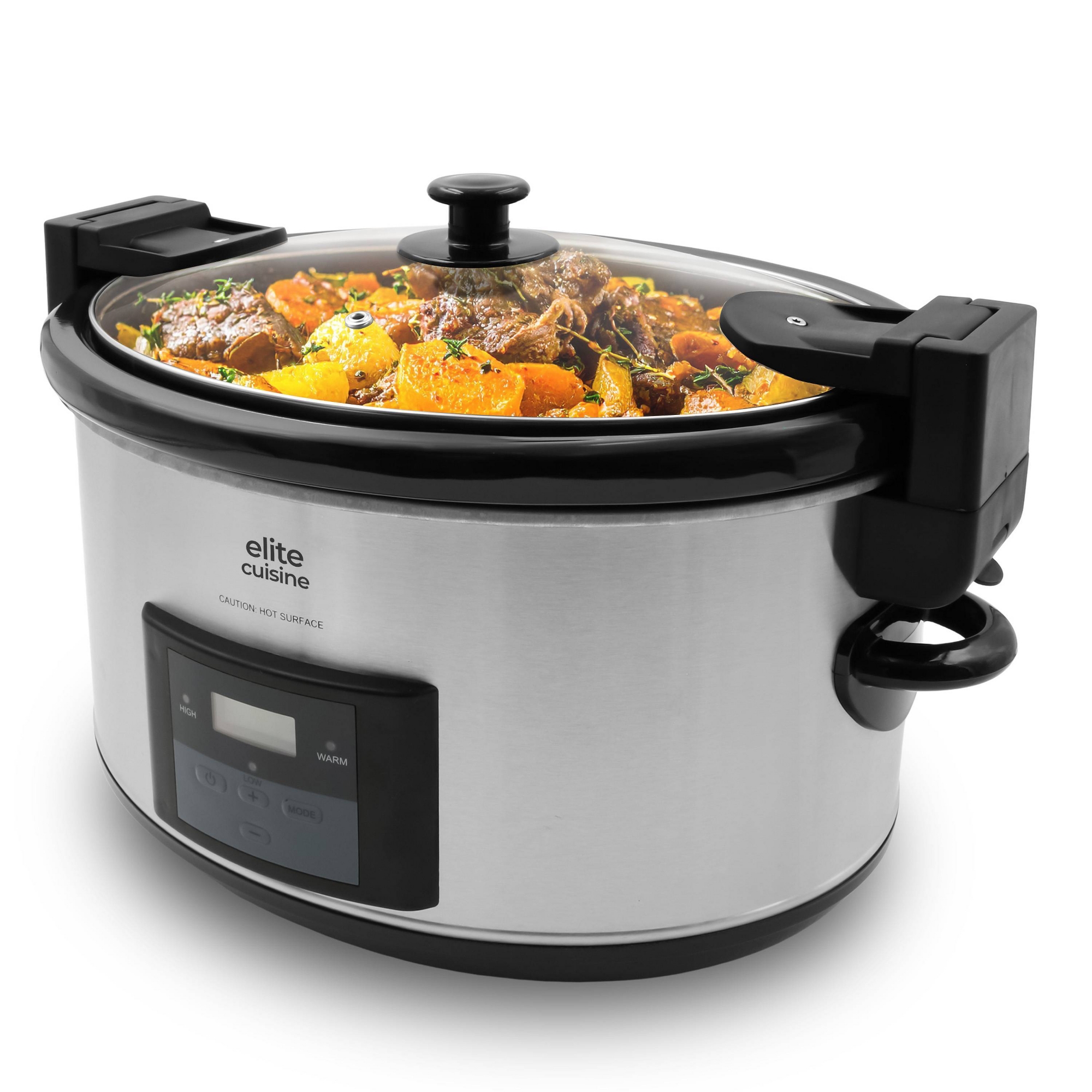 Elite Cuisine 8.5qt Stainless Steel Programmable Slow Cooker with Locking Lid