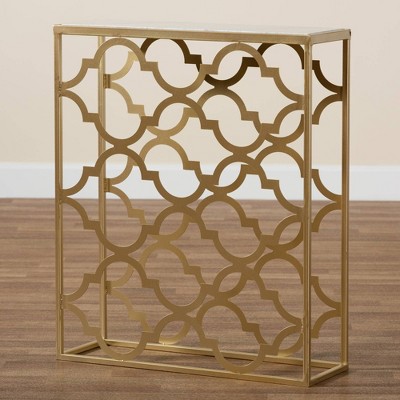 Gold Metal Console Table with Marble Top and Storage