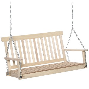 Sapphtopaz Outdoor Porch Swing Patio Wooden Slatted Armrest Bench 2-Seater Loveseat Swing with Hanging Chains for Garden, Backyard, Terrace - 1 of 4