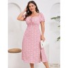 Coolmee Women's Summer Floral Plus Size Dress Square Neck Puff Sleeve Boho Maxi Dresses Tie Front High Waist Split Long Dress - 3 of 4